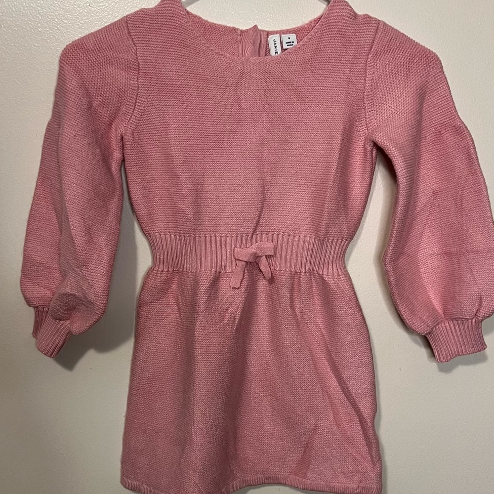 Bundle of Janie & Jack Puff Sleeve Sweater Dress Pink Knit Dress with Bow 4
